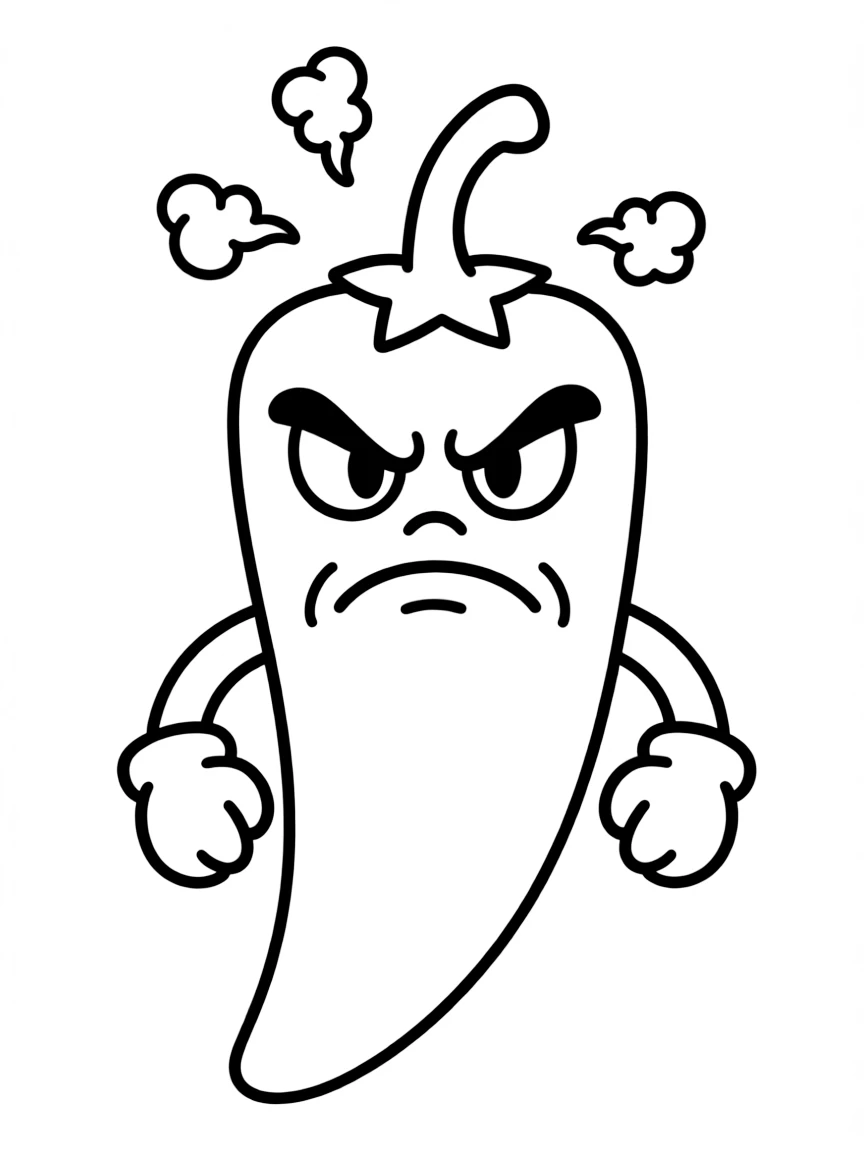 An angry chili pepper with steam.