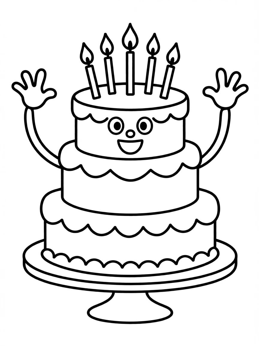 An excited birthday cake with candles.
