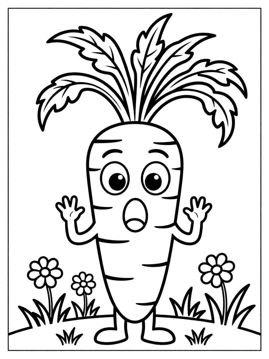 A surprised carrot with wide eyes.
