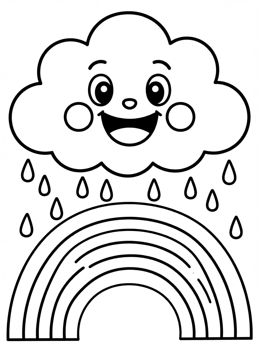 A happy cloud with a rainbow.