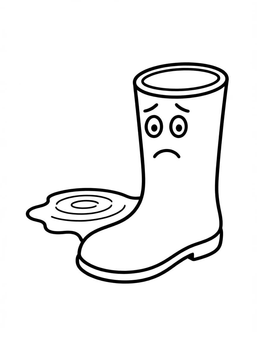 A sad rain boot with a puddle.