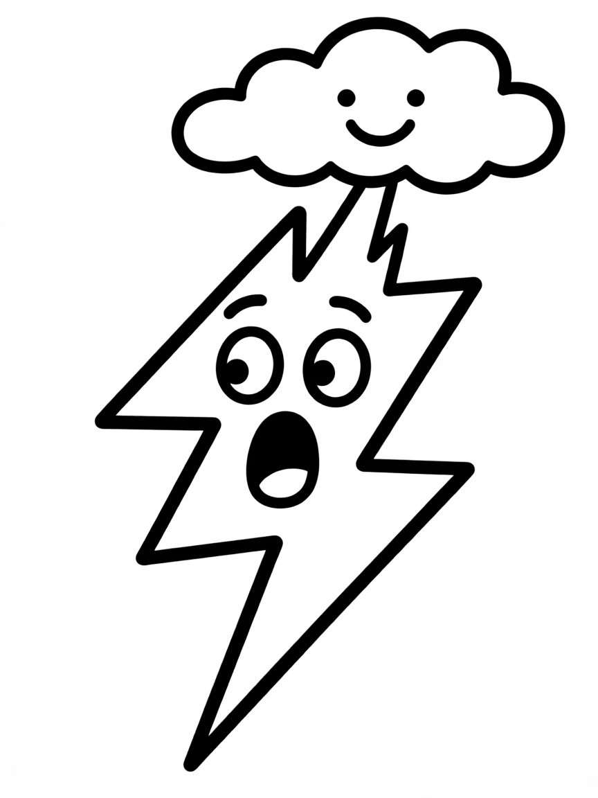 A surprised lightning bolt striking.