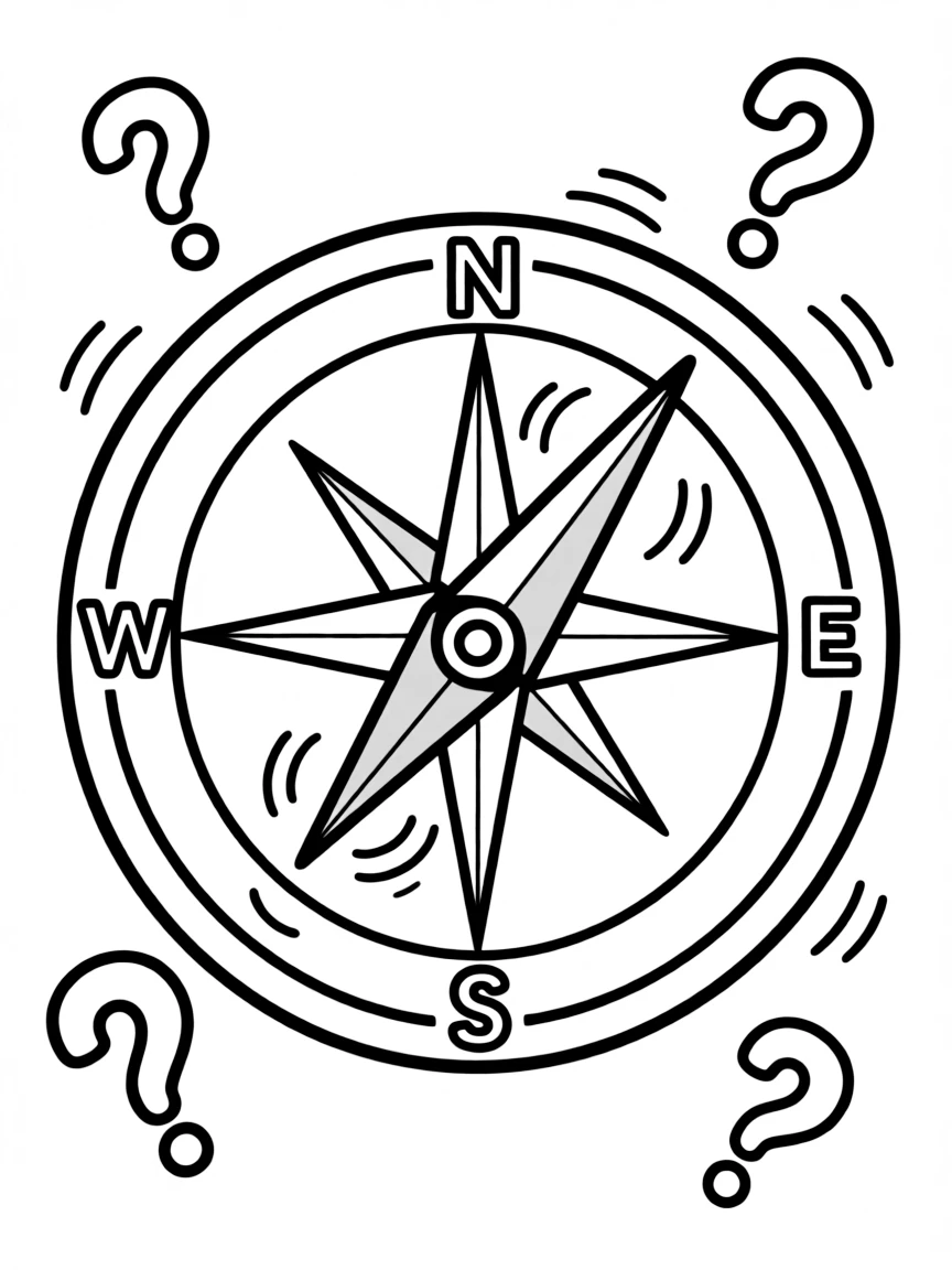 A confused compass spinning.