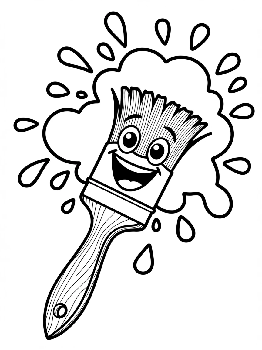 A laughing paintbrush splashing paint.