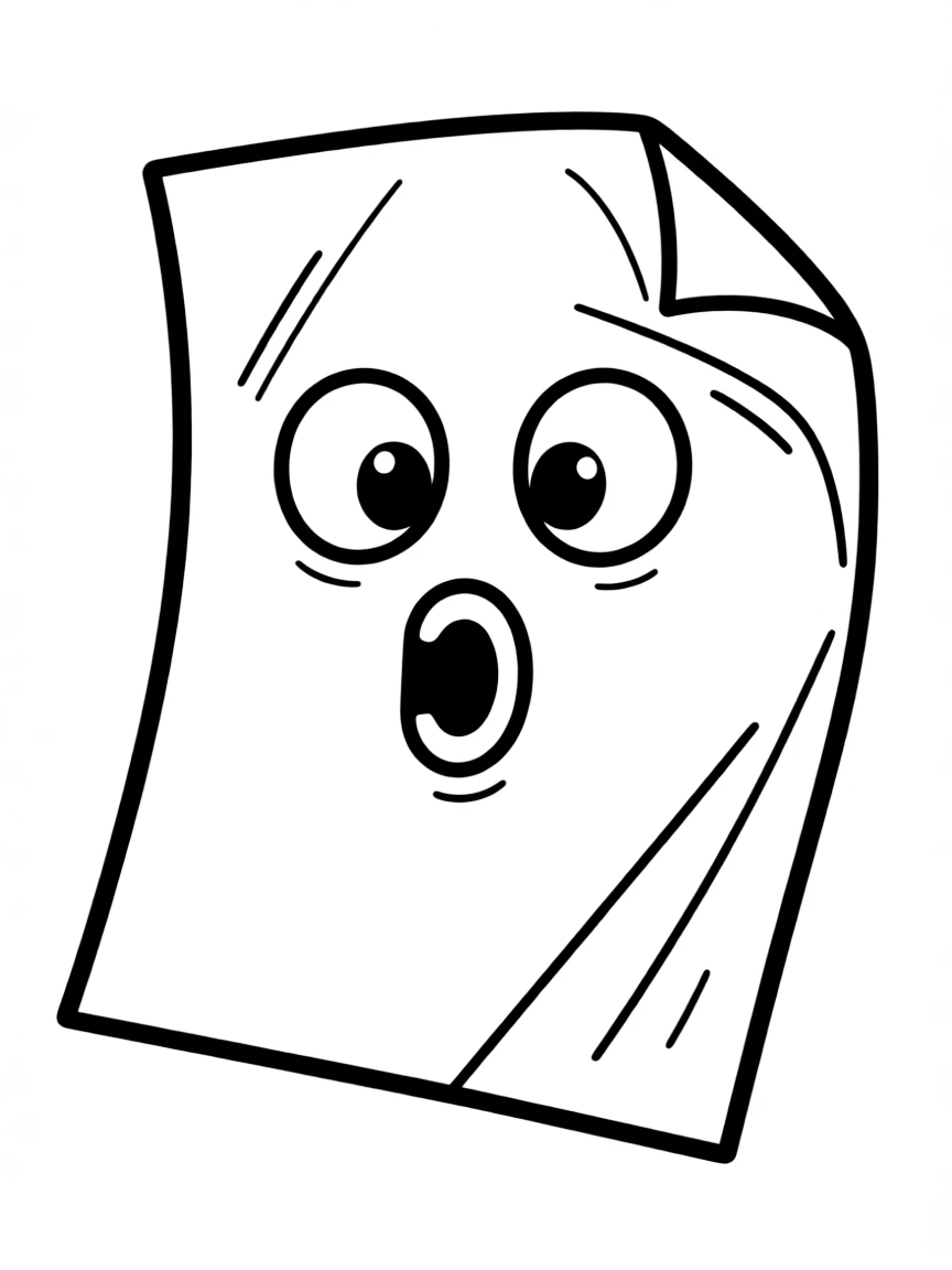 A surprised paper with a wrinkle.