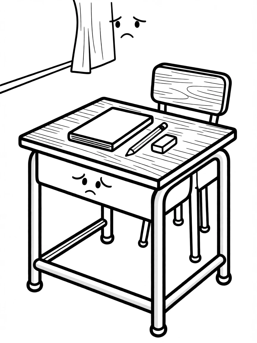 A sad school desk empty.
