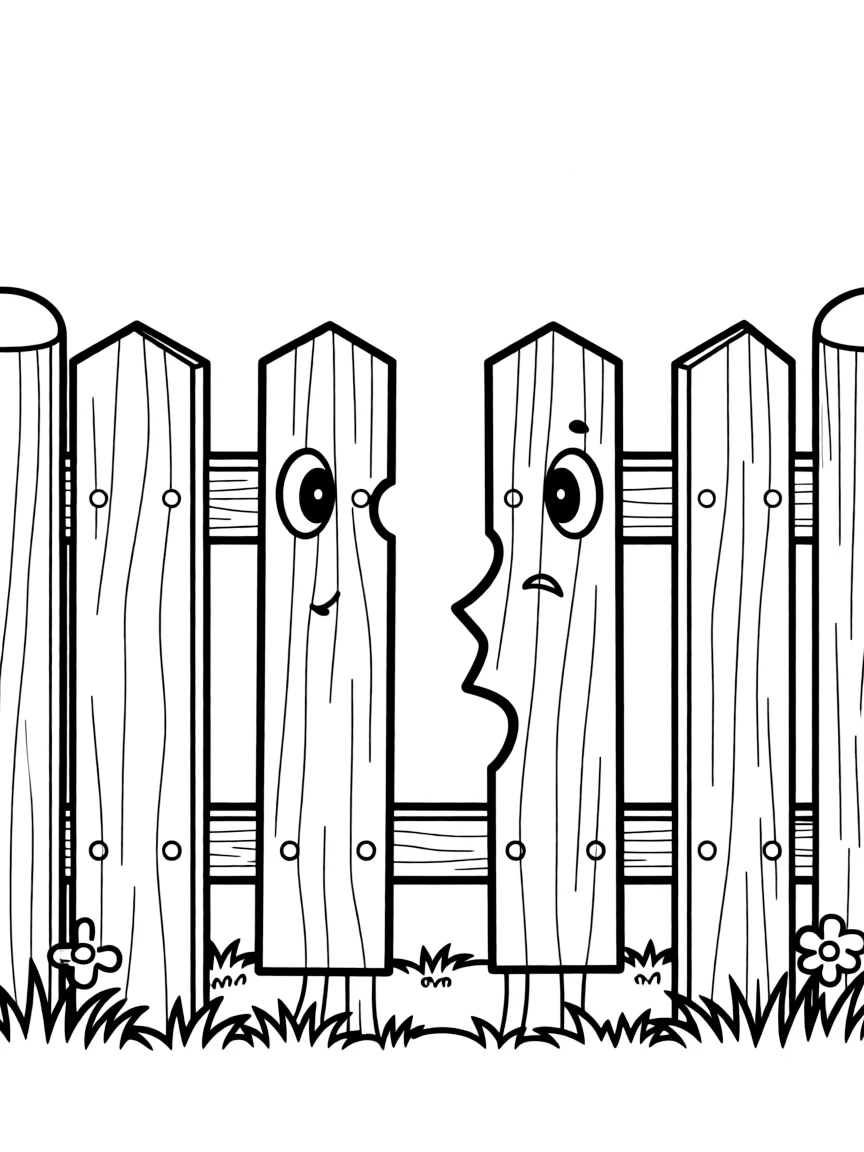 A confused fence with a missing plank.