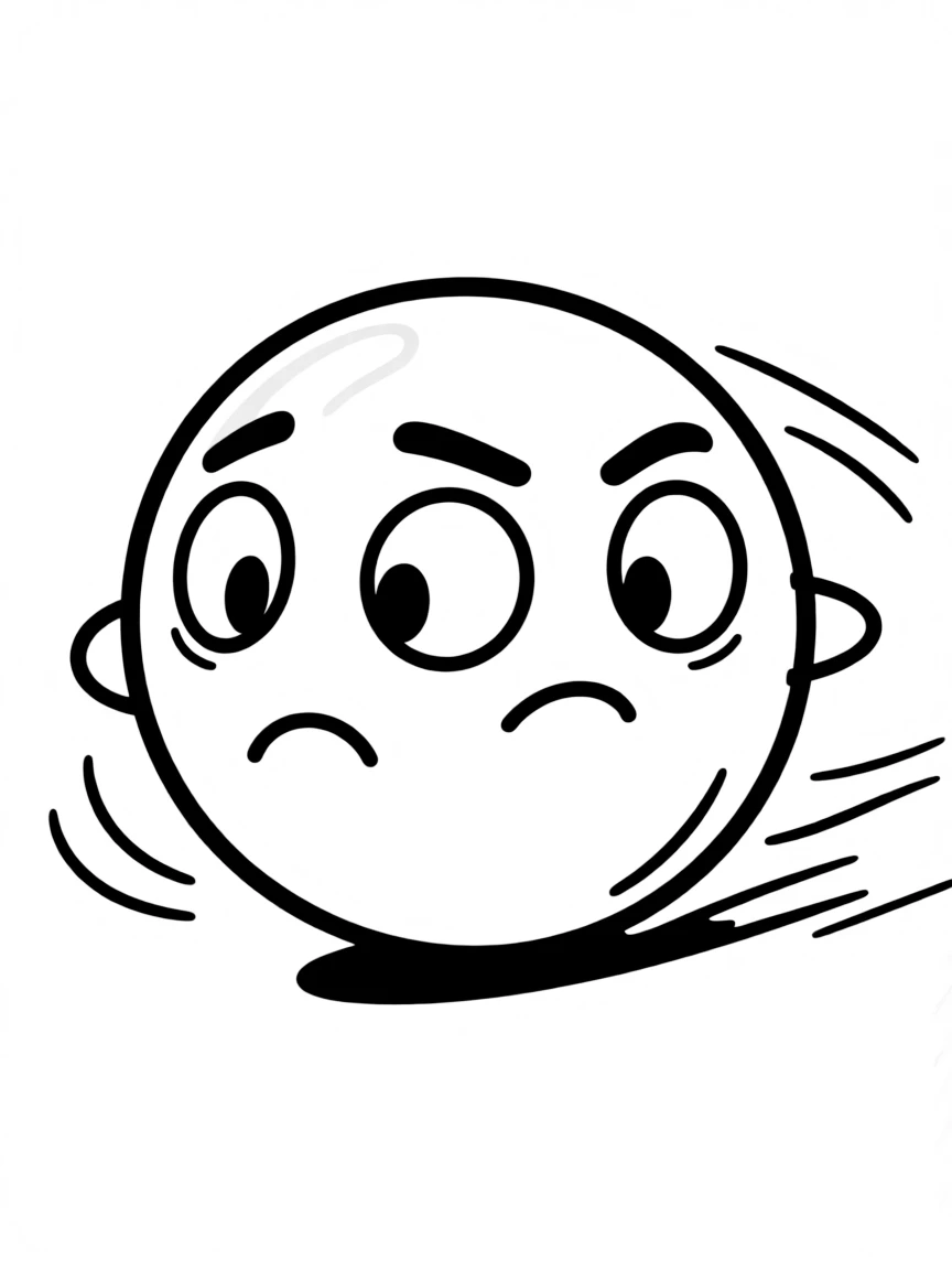 A worried ball rolling away.