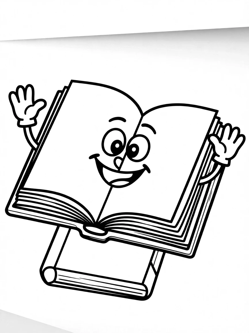 A happy book with open pages.