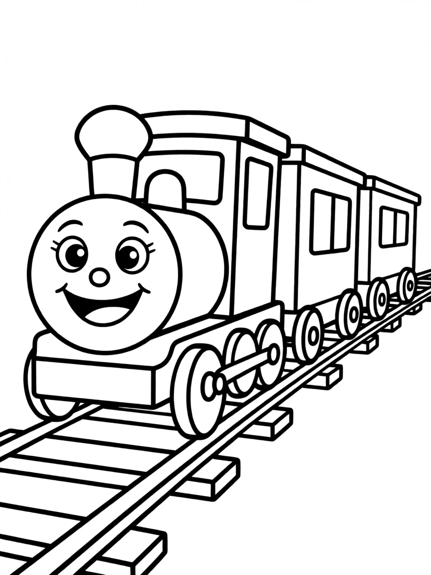 A happy train on its tracks.