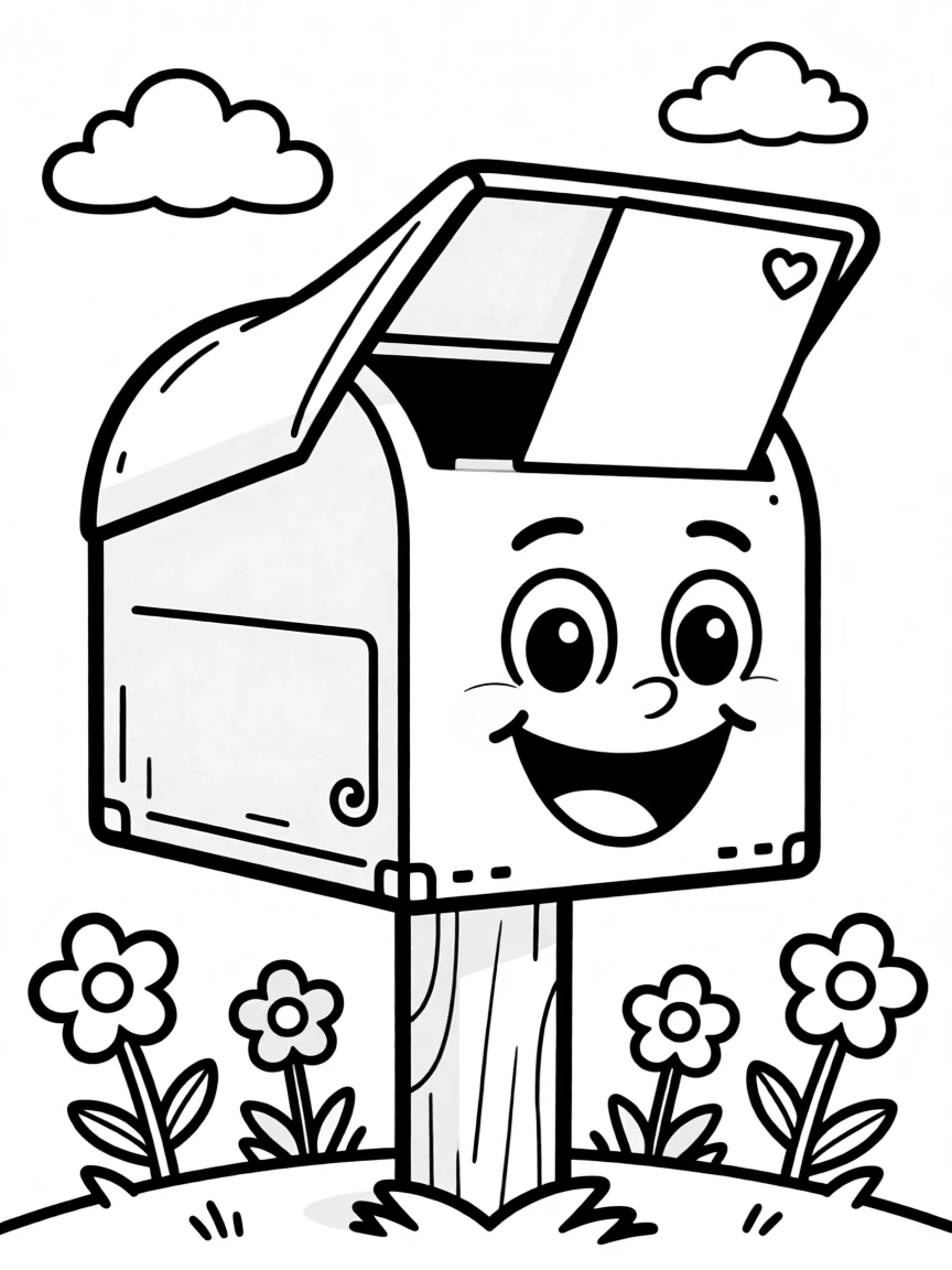A laughing mailbox with a letter.