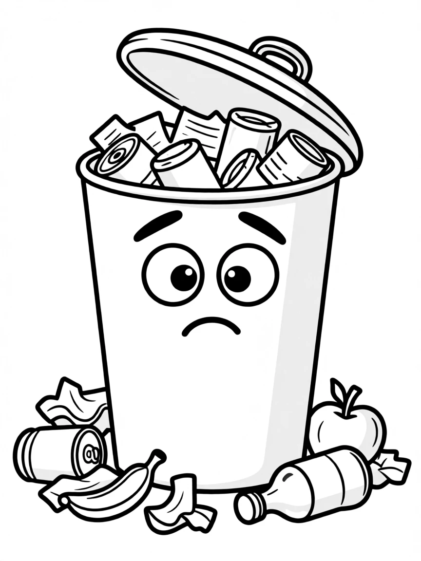 A worried trash can overflowing.
