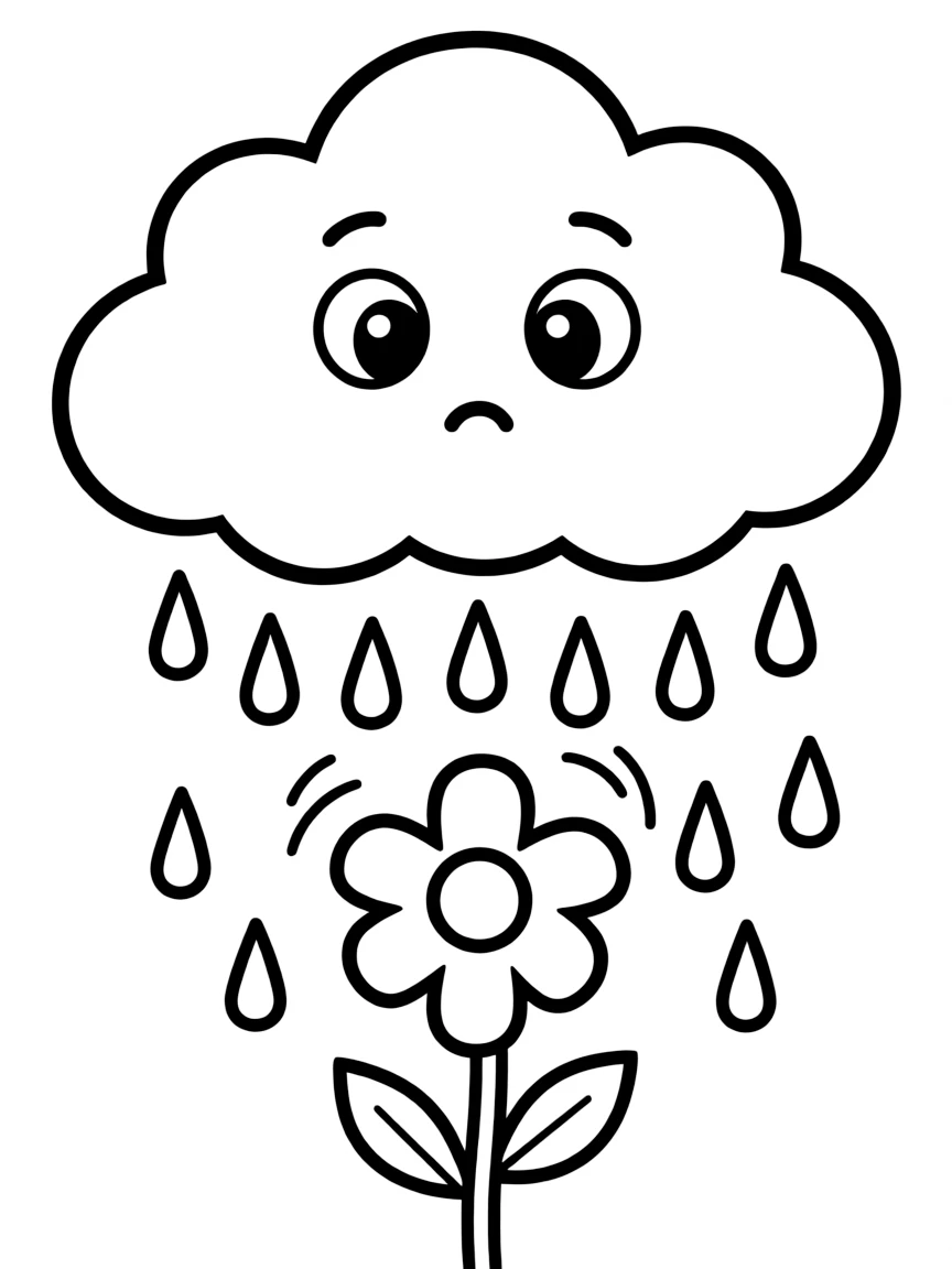 A crying rain cloud watering.