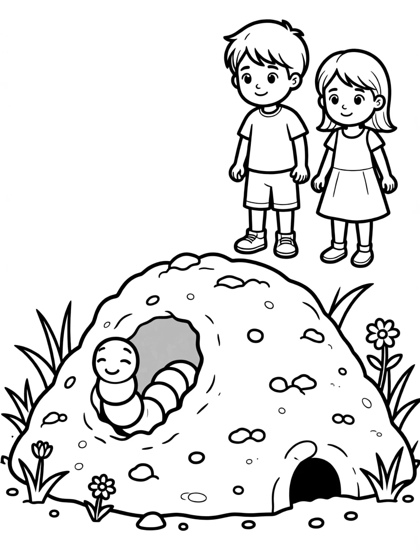 A shy worm hiding in soil.