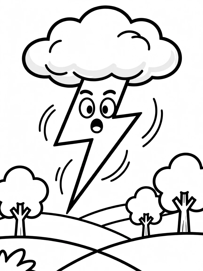 A surprised lightning bolt striking.