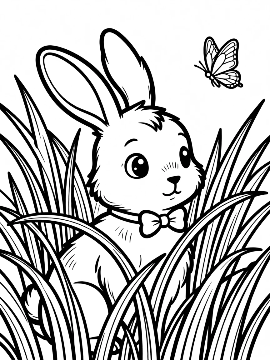 A shy bunny hiding in grass.