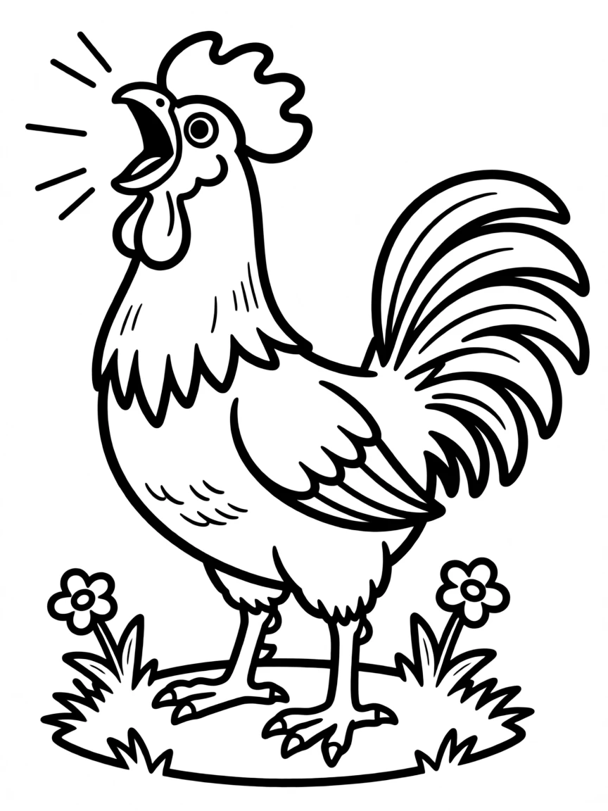 A proud rooster crowing loudly.