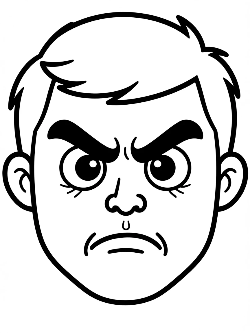 An angry face with furrowed brows.