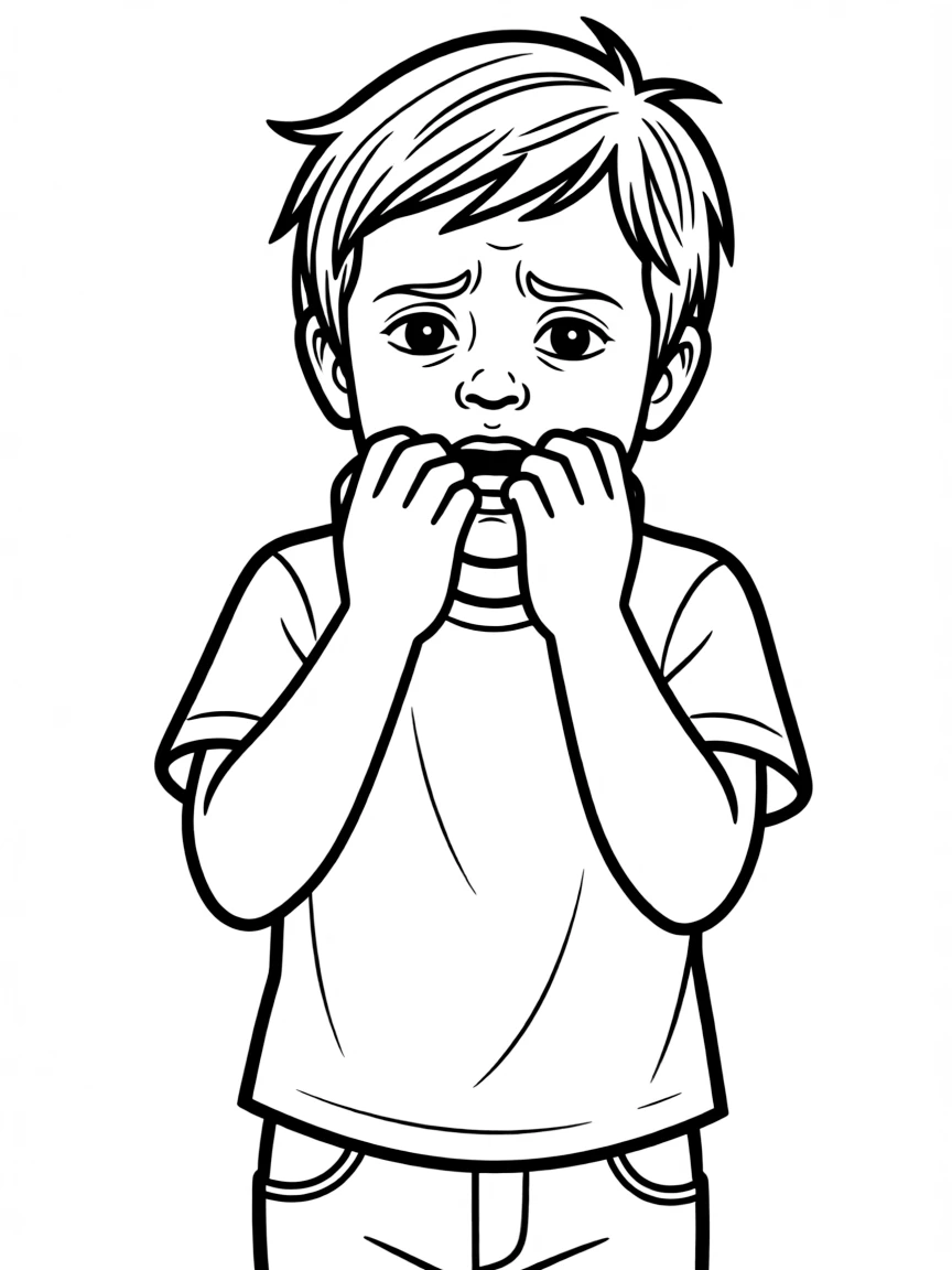 A worried face biting nails.