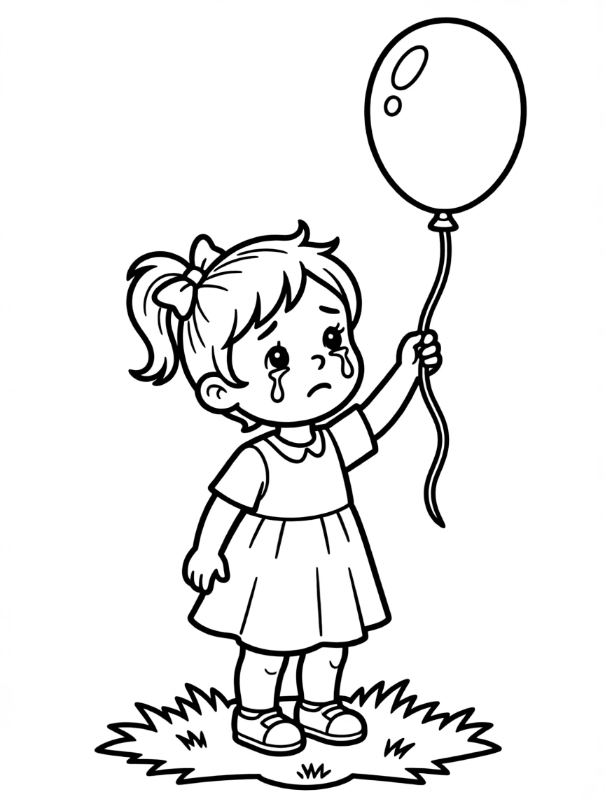A crying toddler losing a balloon.