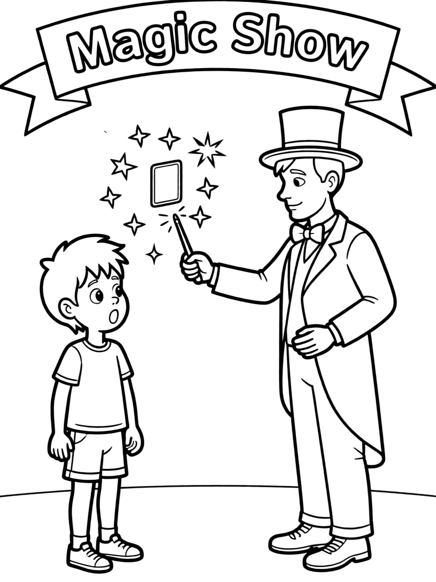 A surprised kid seeing a magic trick.