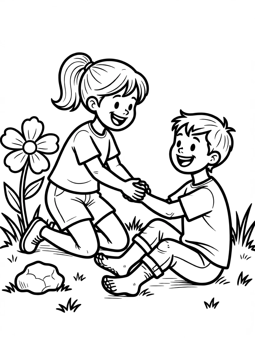 A brave child helping a friend.