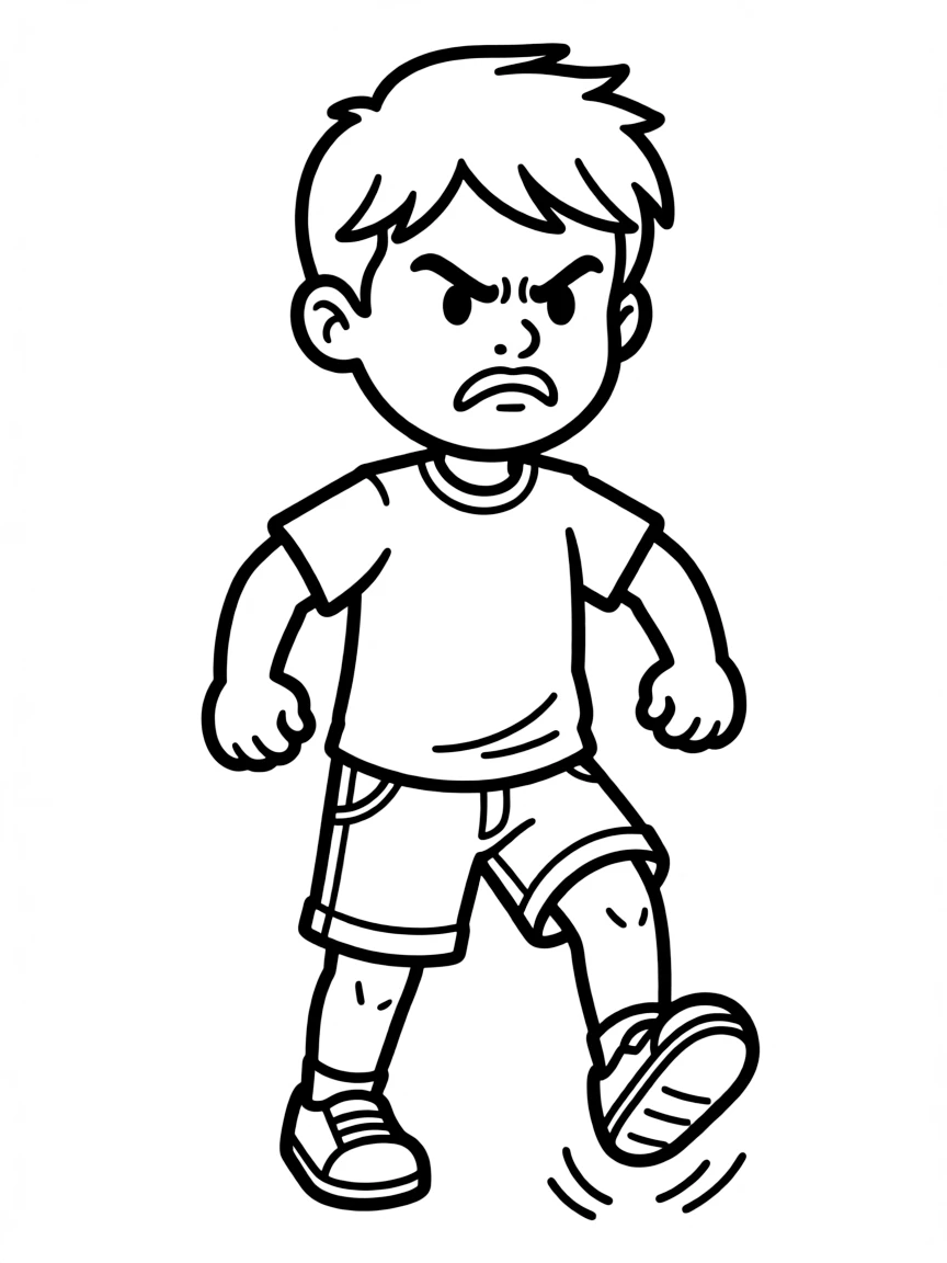 An angry kid stomping their foot.