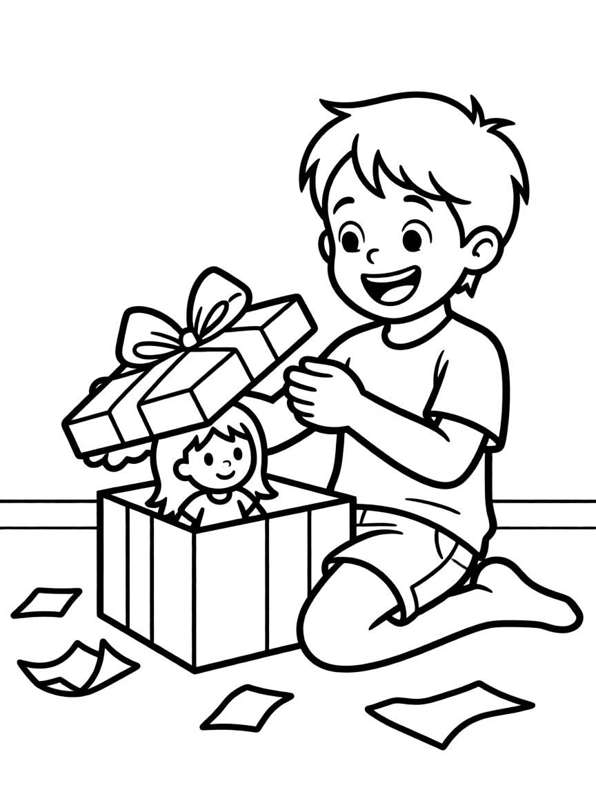 An excited child opening a present.