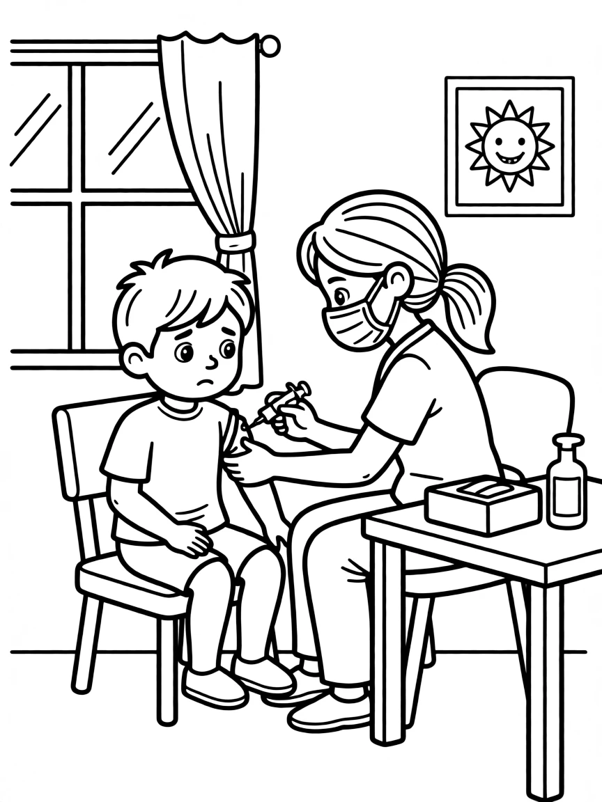 A worried child getting a shot.