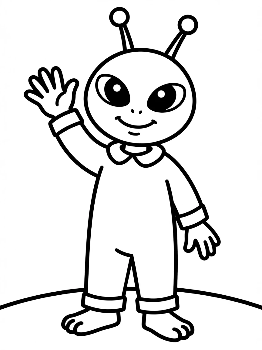 A happy alien waving.