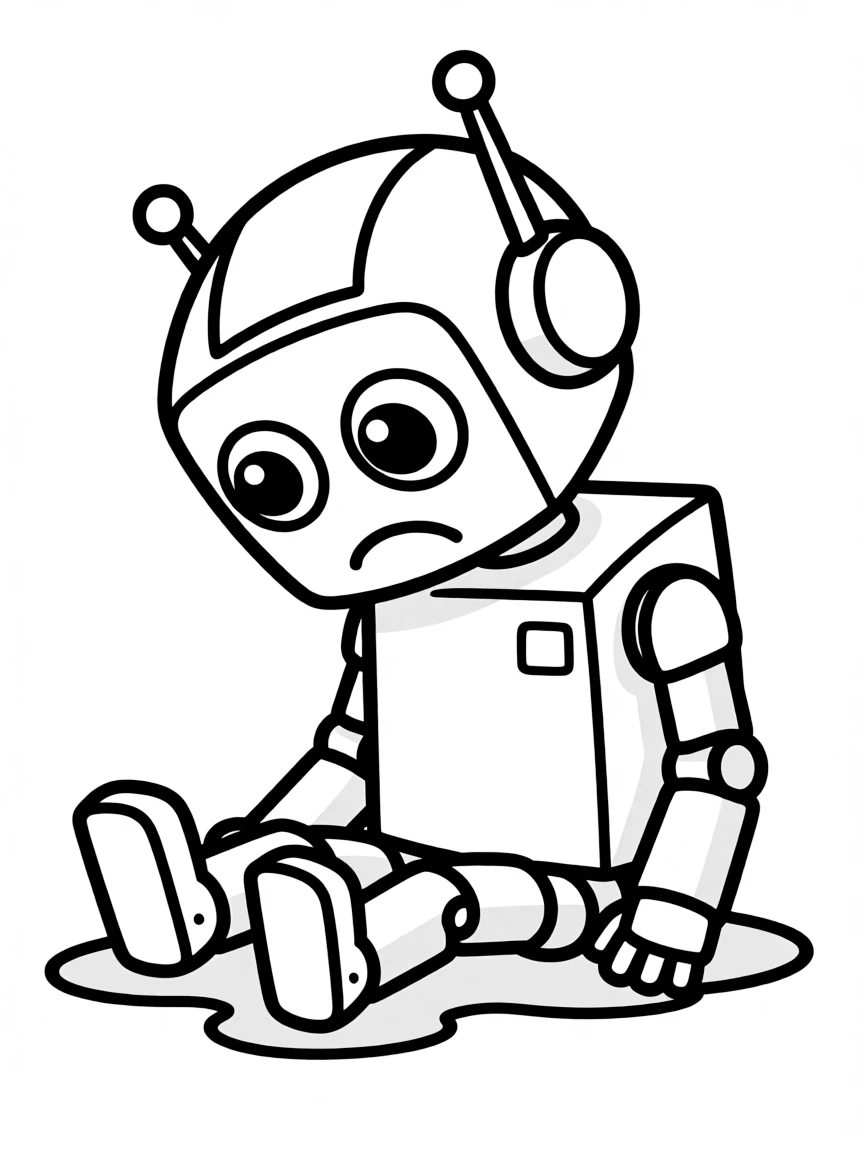 A sad robot slumped.