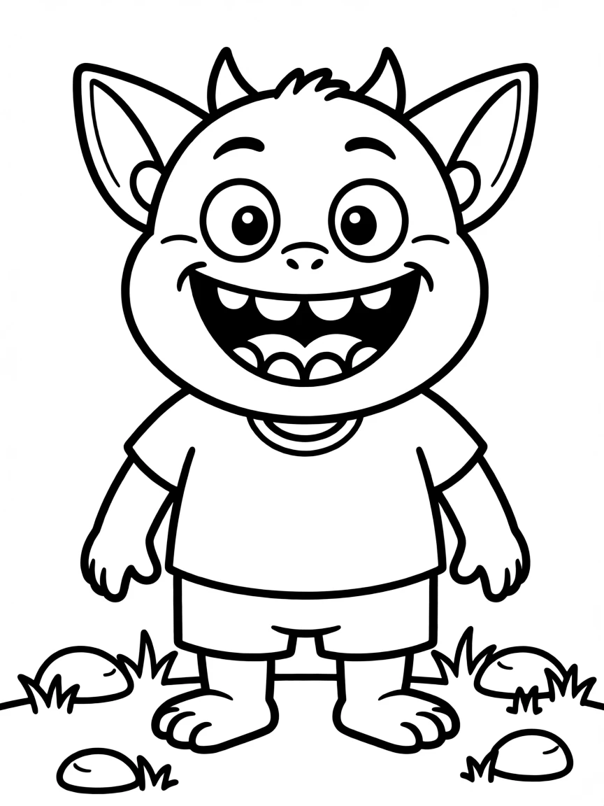 A laughing monster with big teeth.