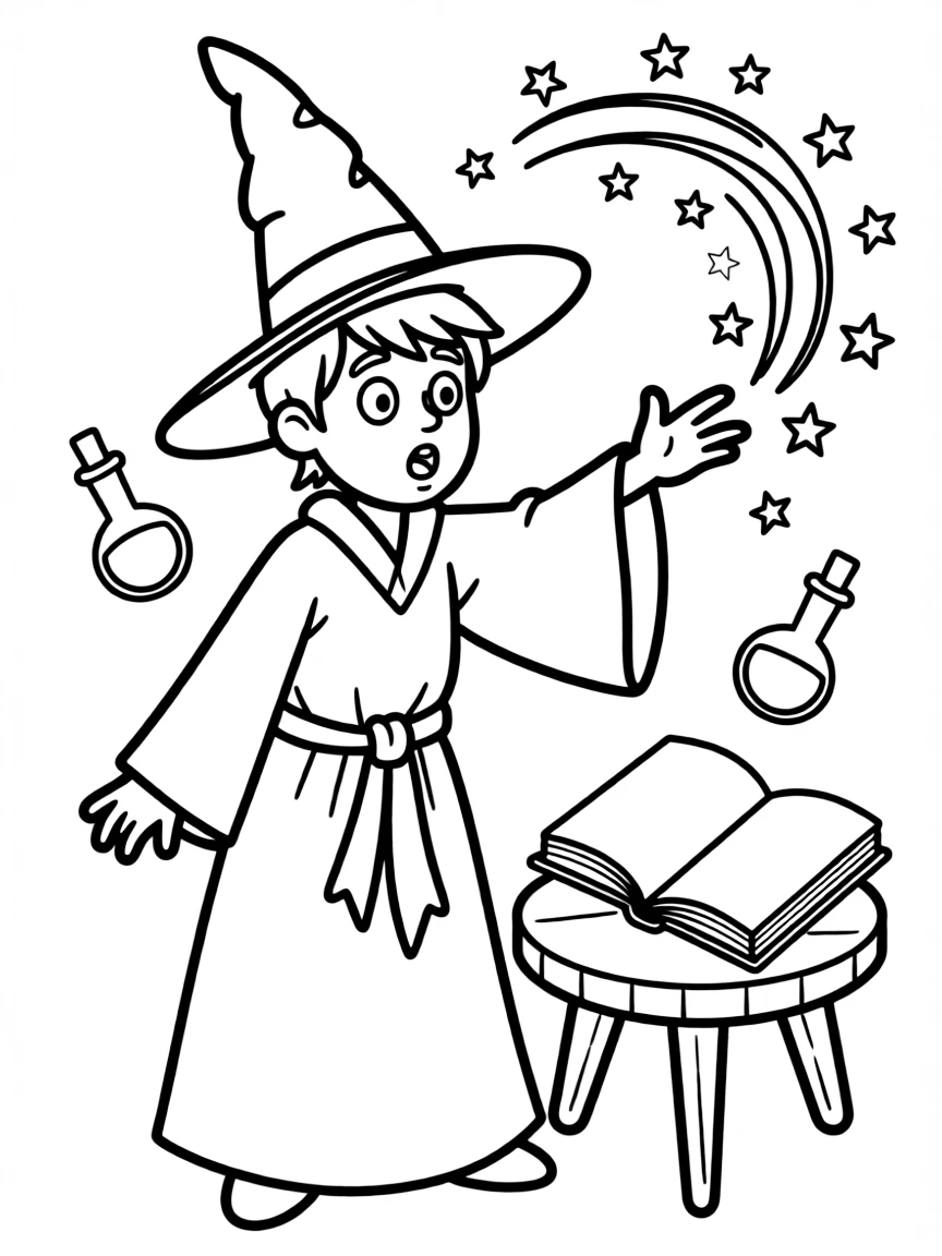 A surprised wizard casting a spell.