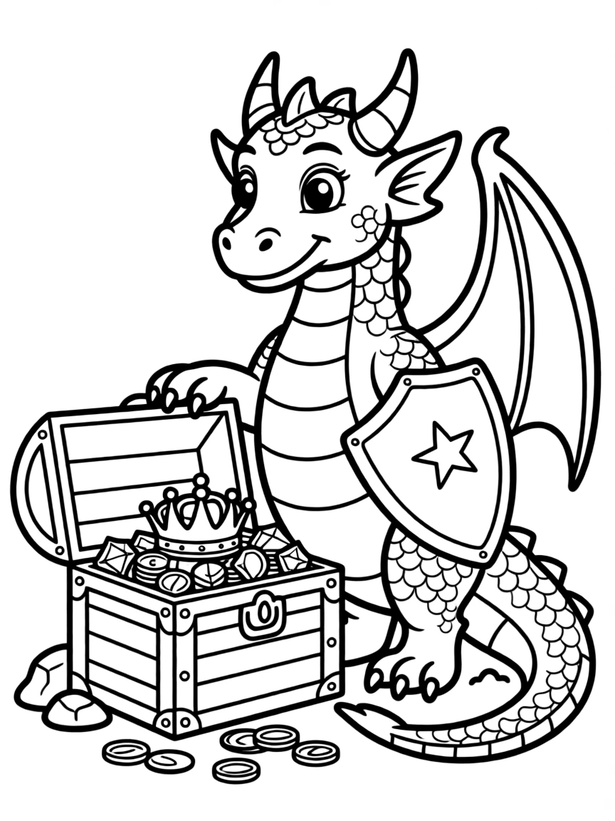 A brave dragon guarding treasure.
