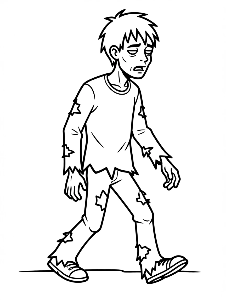 A bored zombie walking slowly.