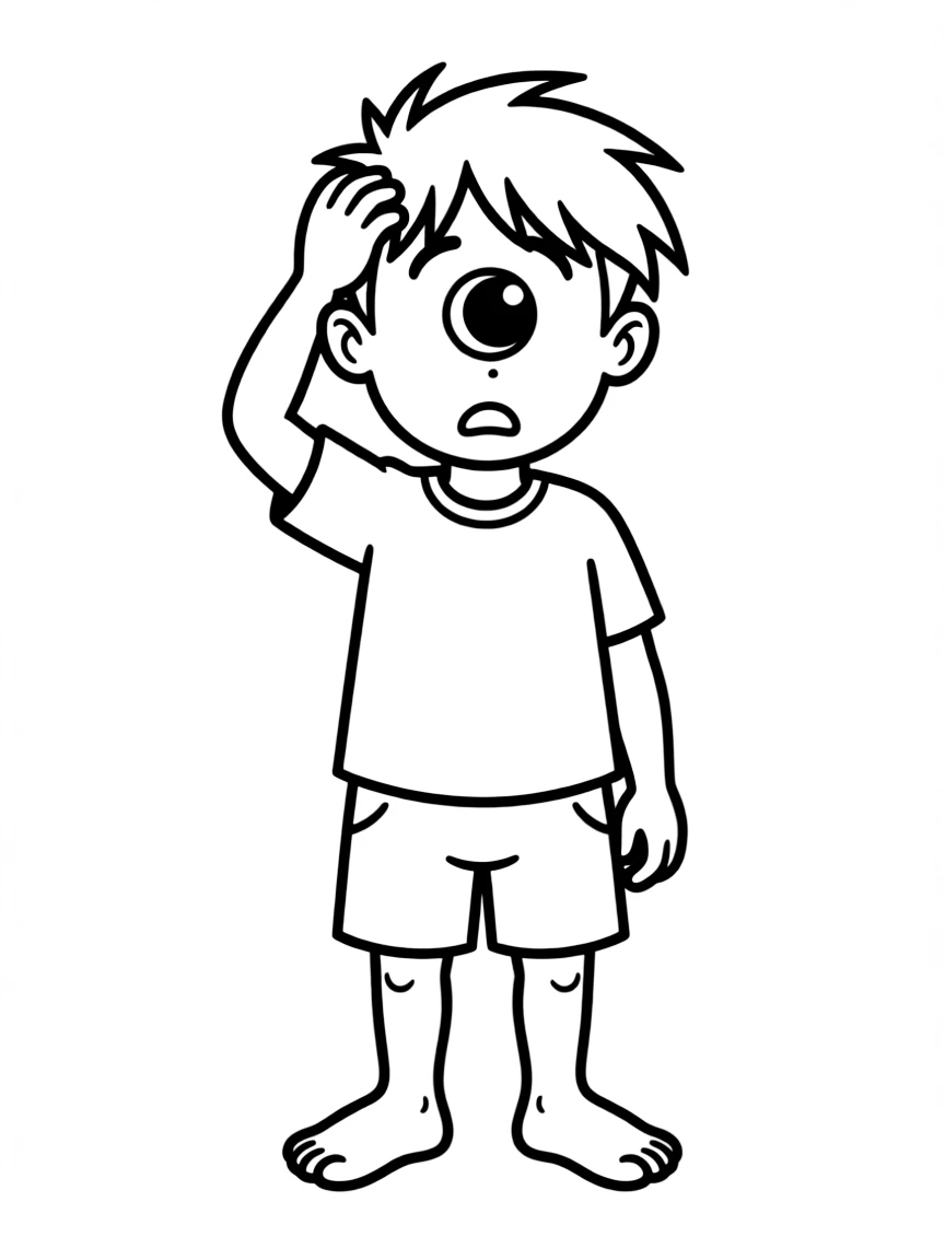 A confused cyclops scratching head.