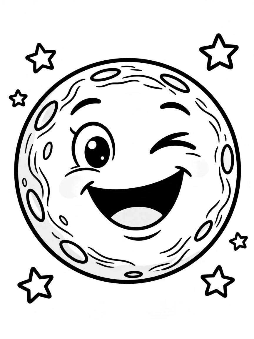 A laughing moon winking.