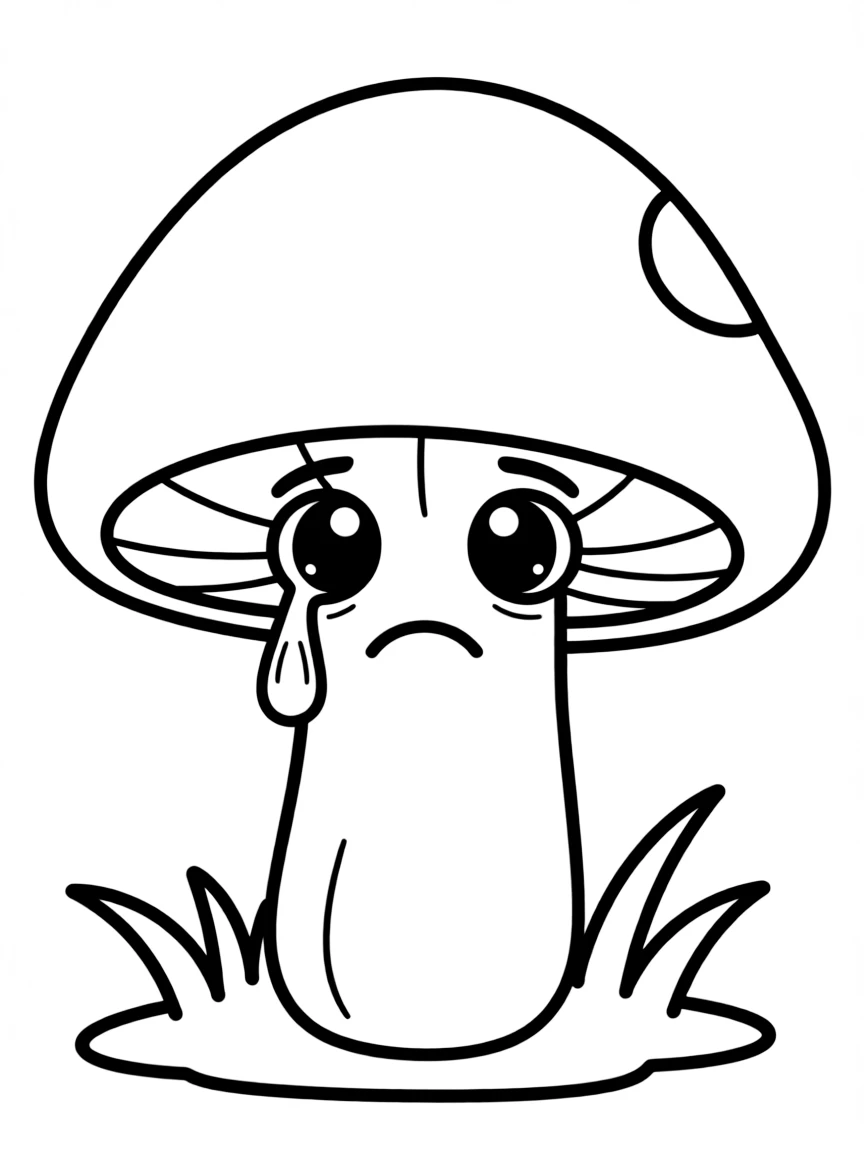 A crying mushroom with a tear.
