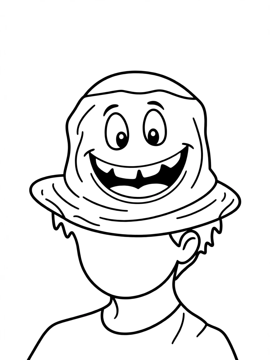A laughing hat on a head.