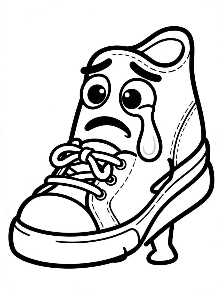 A crying shoe with a tear.