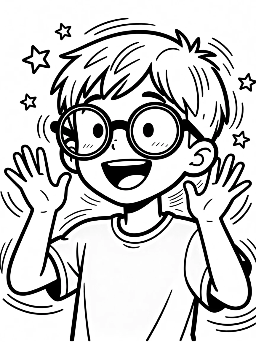 An excited pair of glasses sliding down.