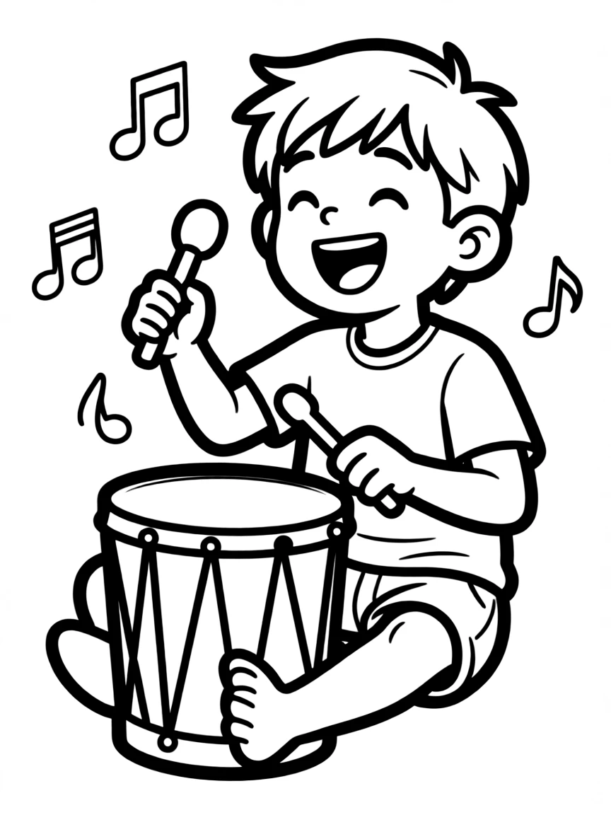 A laughing drum banging.