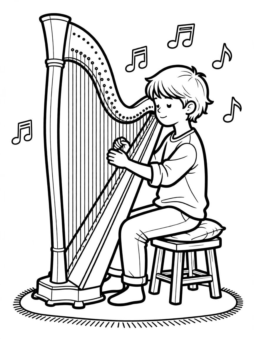 A calm harp strumming.