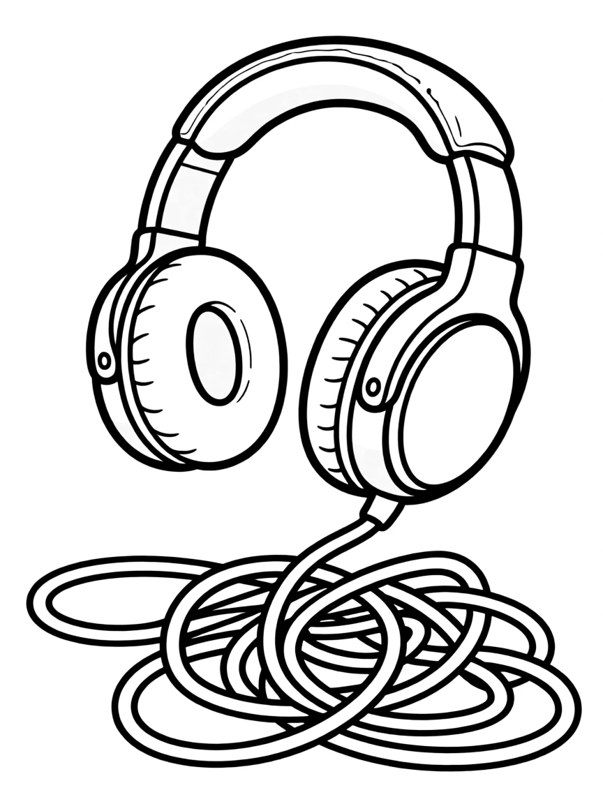 A confused tangled headphone wire.