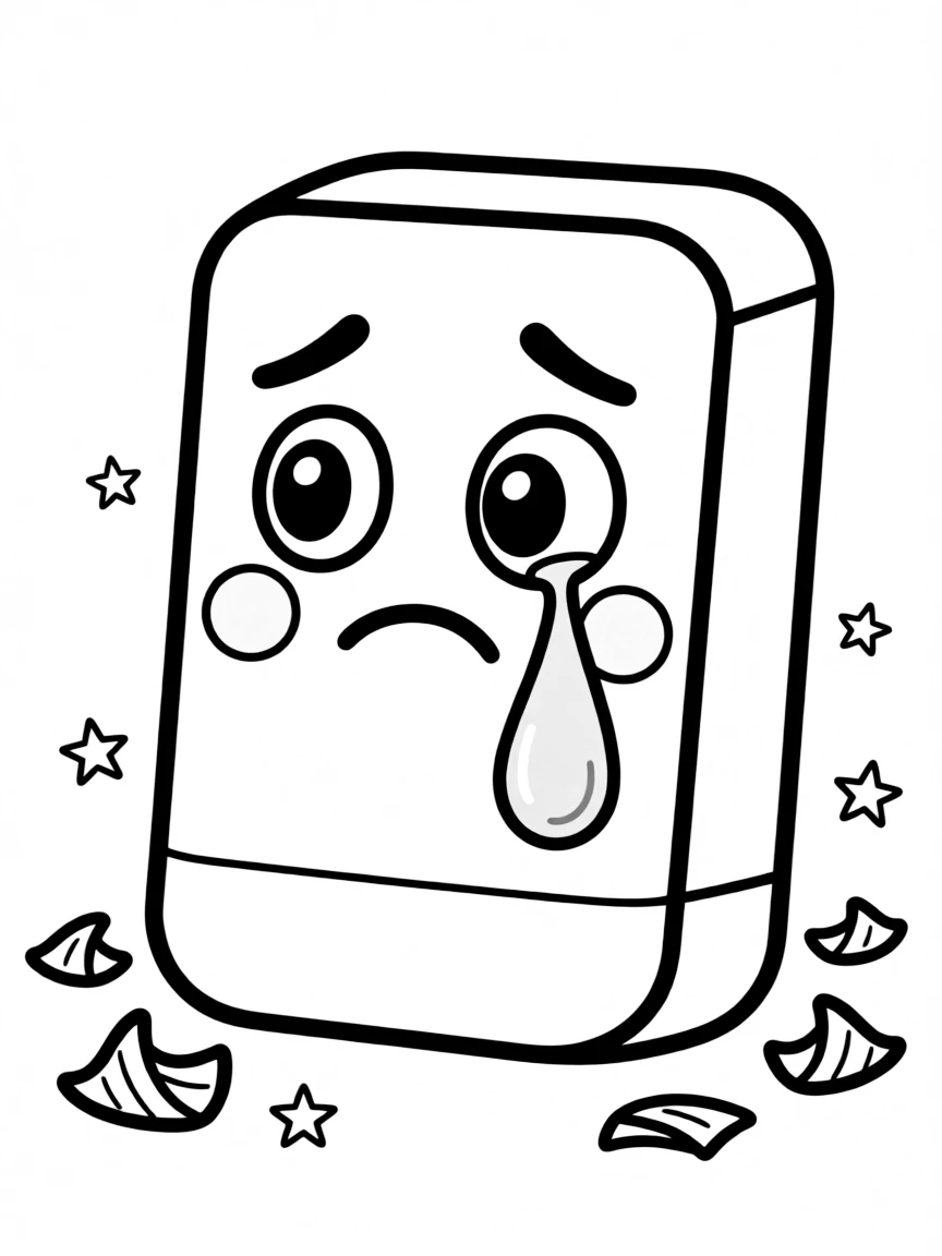 A crying eraser with a tear.