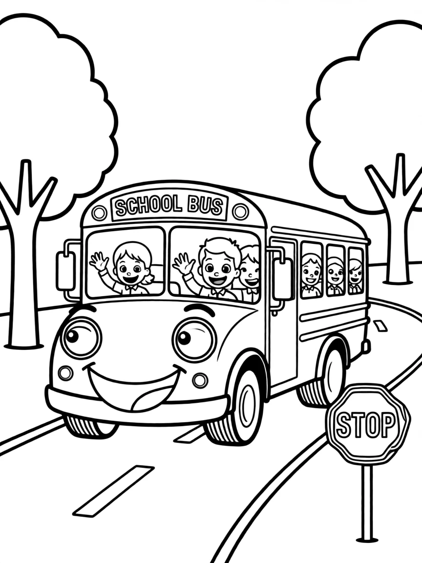 An excited school bus driving.