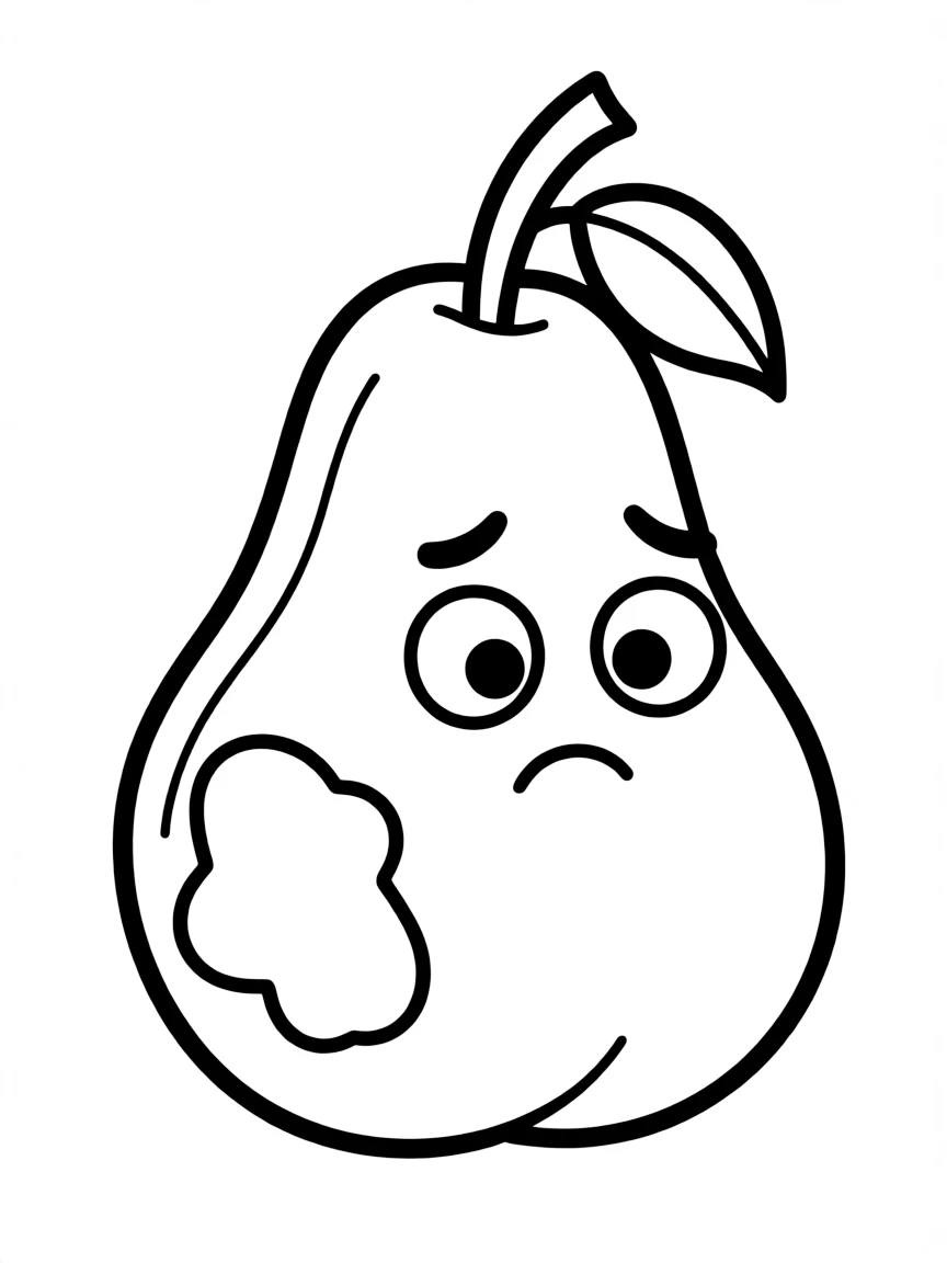 A sad pear with a bruise.