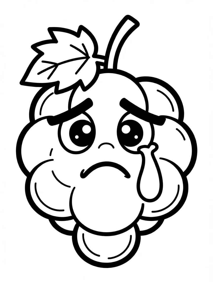 A crying grape with a tear.