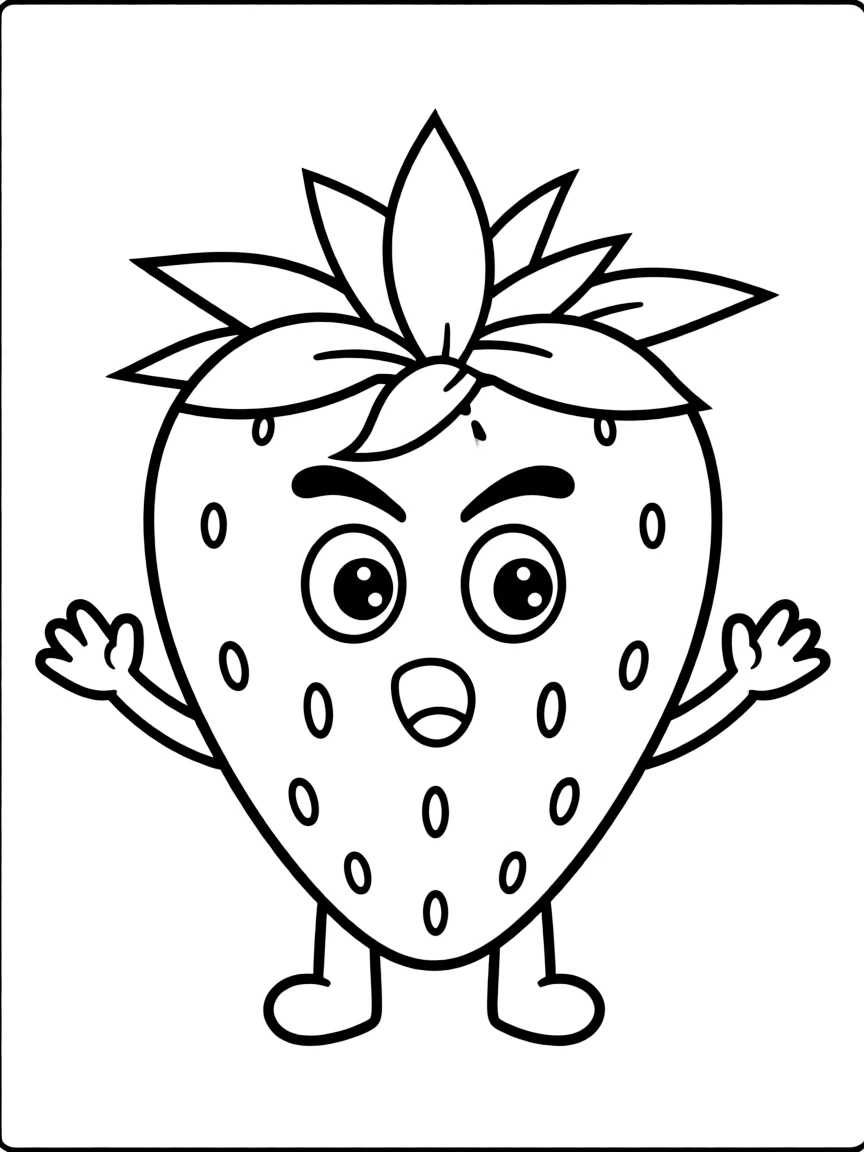 A surprised strawberry with wide eyes.
