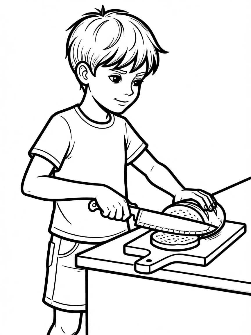 A brave knife cutting bread.